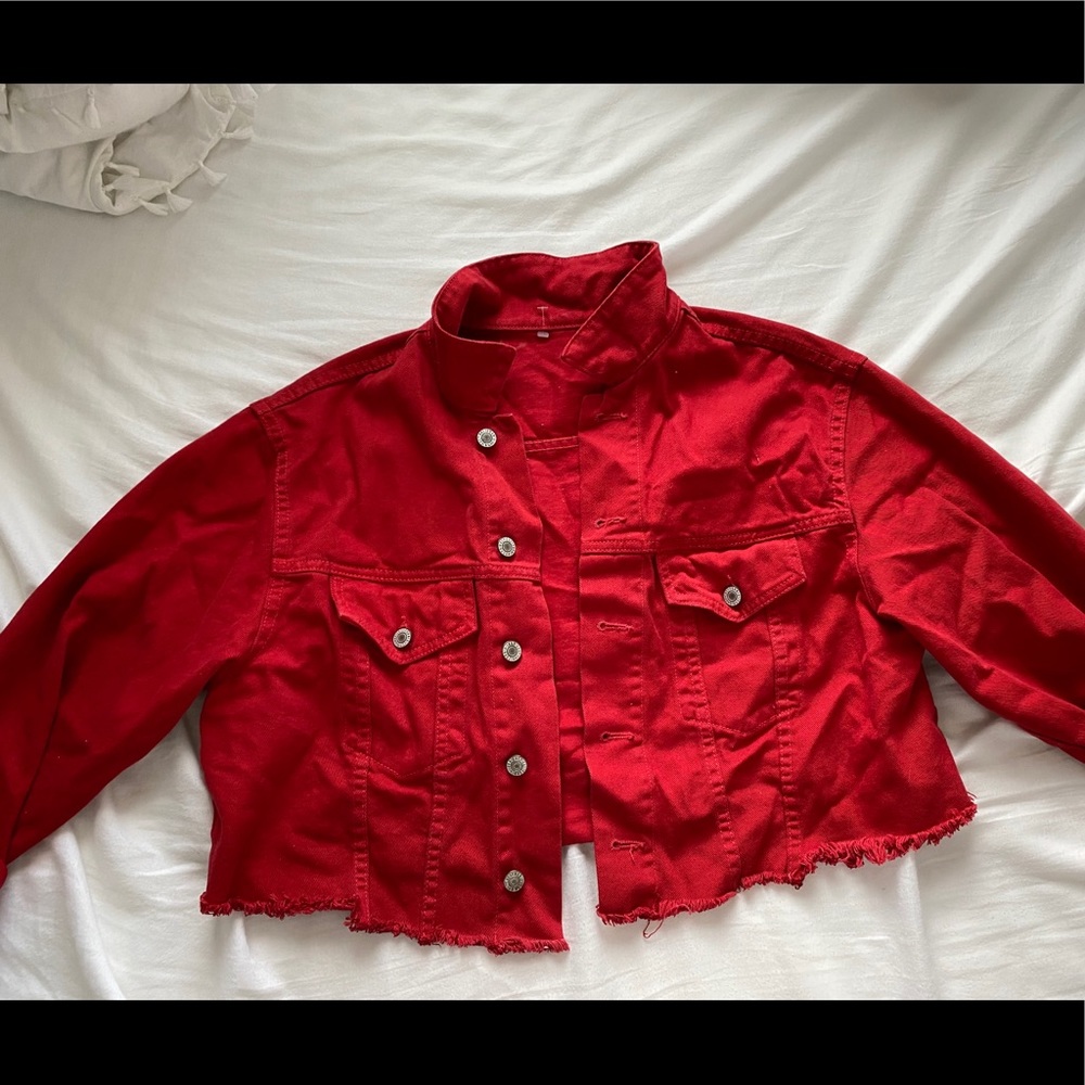 Brandy Melville cropped red jean jacket